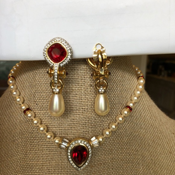 Christian Dior Jewelry - Christian Dior ruby and pearl costume jewelry